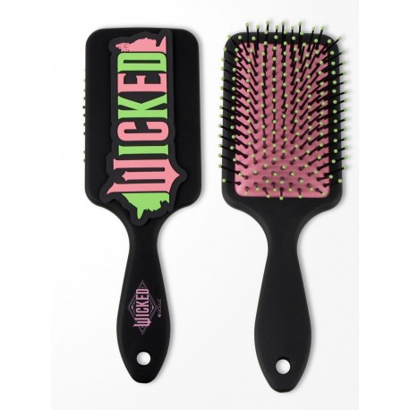 Brosse rectangulaire Wicked noire avec logo vert et rose
