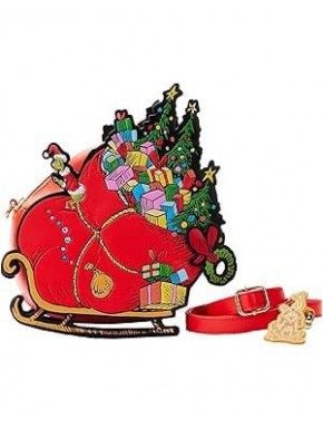 Bandolera roja Grinch Sleigh de Loungefly con detalles navideños