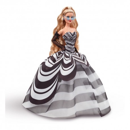 Muñeca Barbie Signature 65 aniversario rubia con vestido rayado