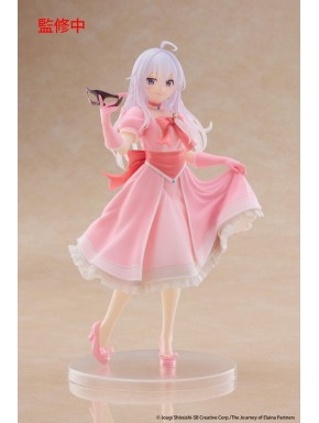 Figura de Elaina con vestido de fiesta rosa y máscara