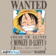 Camiseta cor areia de One Piece Luffy com cartaz Procurado
