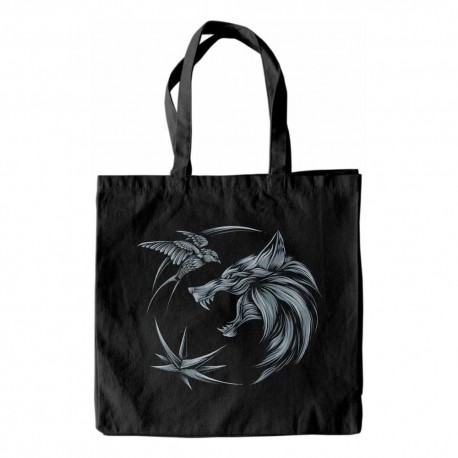 Bolso negro The Witcher con diseño de lobo
