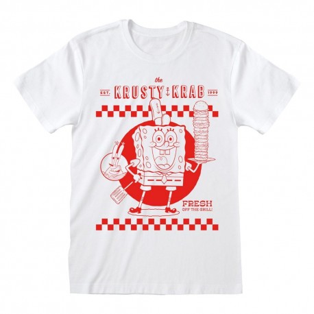Camiseta blanca de Bob Esponja Krusty Krab con diseño rojo
