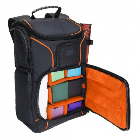 Mochila MTG naranja y negra para juegos de mesa