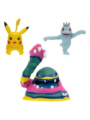 Figuras Pokémon Pikachu, Machop y Alolan Muk de 5 cm