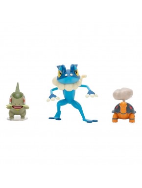 Pack de 3 figuras Pokémon Torkoal, Axew y Frogadier