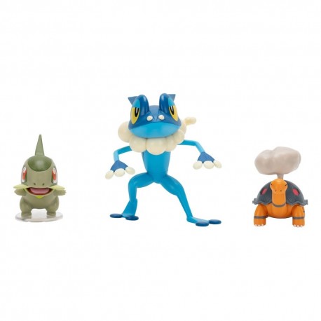 Pack de 3 figuras Pokémon Torkoal, Axew y Frogadier