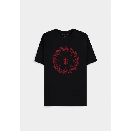 Camiseta negra con símbolo rojo de Doom, 100% algodón
