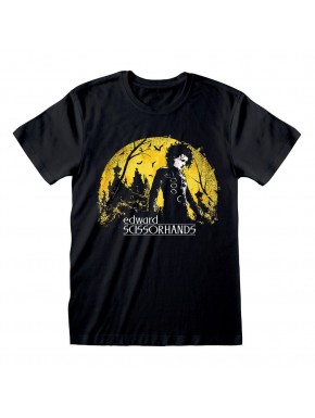 Camiseta negra de Eduardo Manostijeras con fondo amarillo
