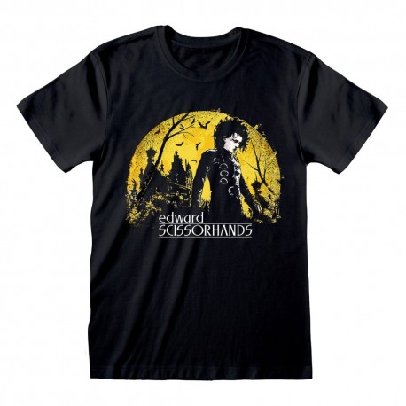 Camiseta negra de Eduardo Manostijeras con fondo amarillo