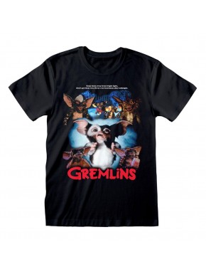 Camiseta preta Gremlins estilo pôster retrô