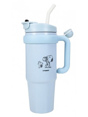 Taza azul Peanuts Snoopy con paja y asa