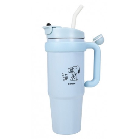 Taza azul Peanuts Snoopy con paja y asa