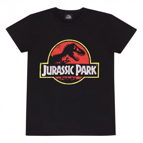 Camiseta preta com o logo clássico de Jurassic Park