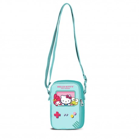 Bolso bandolera Hello Kitty turquesa con diseño de videoconsola