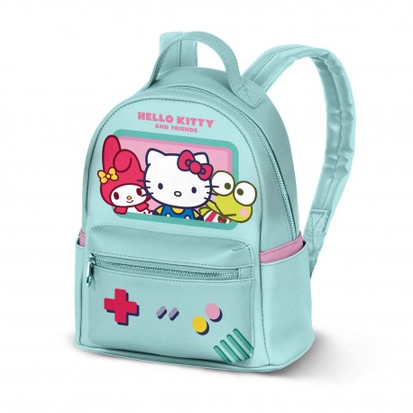 Mochila Hello Kitty turquesa con diseño de videojuego