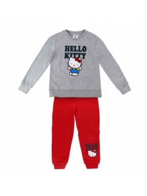 Fato de treino Hello Kitty para meninas com camisola cinza e calças vermelhas