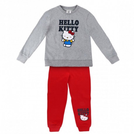 Survêtement Hello Kitty pour filles avec sweat gris et pantalon rouge