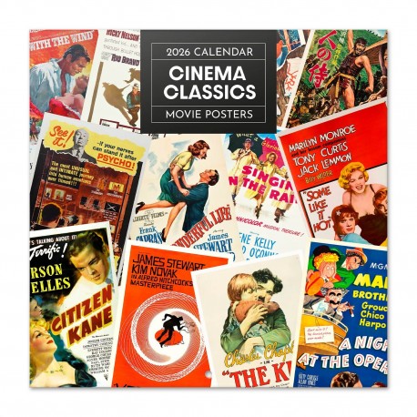 Calendário 2026 com pôsteres de cinema clássico, 30x30 cm