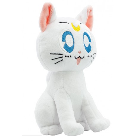 Peluche Artemis de Sailor Moon blanco con símbolo lunar