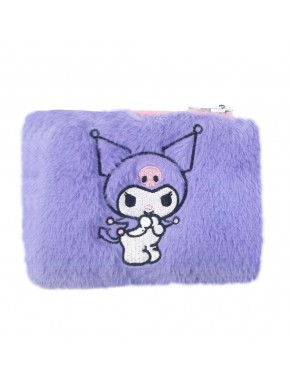 Porte-monnaie violet Kuromi de Sanrio avec design brodé