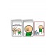 Caixa do jogo de cartas Joking Hazard e exemplos de cartas