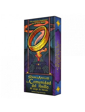 Caja y componentes del juego de cartas La Comunidad del Anillo