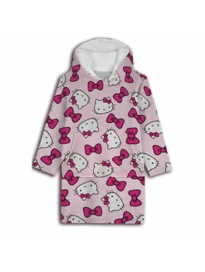 Poncho polaire Hello Kitty avec motif et capuche pour adultes