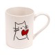 Caneca branca de grés com gato e coração vermelho