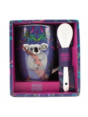 Taza Enesco Koala con cuchara y fondo morado
