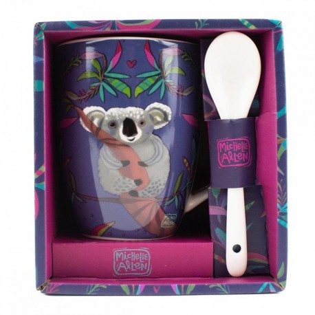 Taza Enesco Koala con cuchara y fondo morado