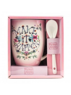 Taza con cuchara Enesco Make it Happen con diseño floral