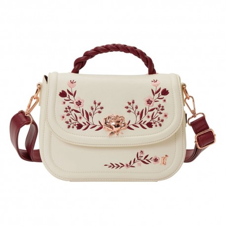 Sac bandoulière Loungefly crème avec détails floraux bordeaux