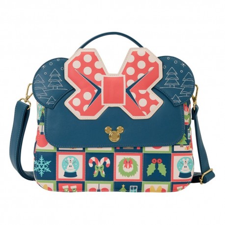 Sac bandoulière Disney bleu avec imprimé festif Mickey et Minnie