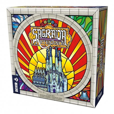 Boîte de jeu de société Sagrada Artisans avec design de vitraux