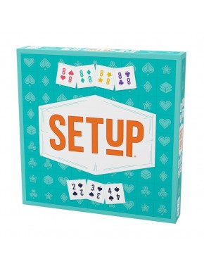 Caixa e conteúdo do jogo de tabuleiro SETUP