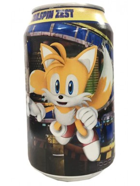 Lata de refrigerante Kawaji sabor laranja com personagem Sonic