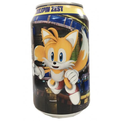 Lata de refresco Kawaji sabor naranja con personaje de Sonic