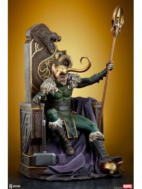 Statue de Loki sur trône avec marteau et lance, 59 cm