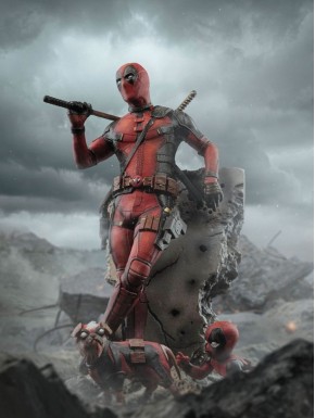 Statue Deadpool 3 échelle 1/10 sur base rocheuse