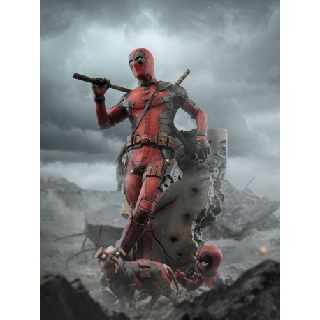 Statue Deadpool 3 échelle 1/10 sur base rocheuse