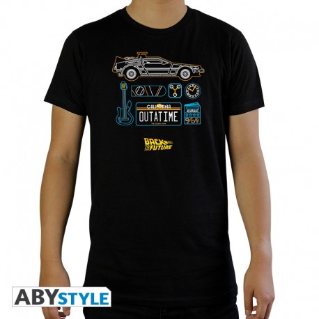 T-shirt noir avec design DeLorean Retour vers le Futur