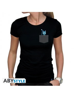 Camiseta negra Fairy Tail con Happy en el bolsillo