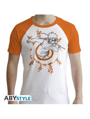 Camiseta branca e laranja de Naruto Shippuden
