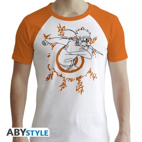 Camiseta branca e laranja de Naruto Shippuden