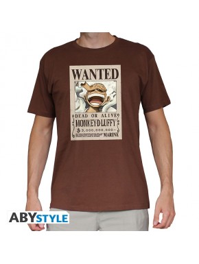 Camiseta marrón ONE PIECE con cartel Wanted de Luffy