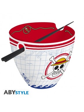 Tigela de ramen One Piece com design Luffy e hashis