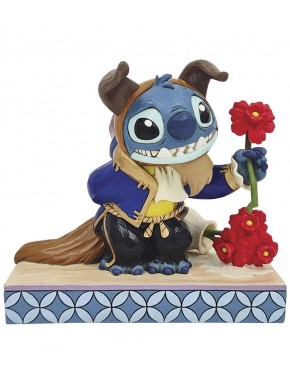 Figura de Stitch como la Bestia con traje azul y flor