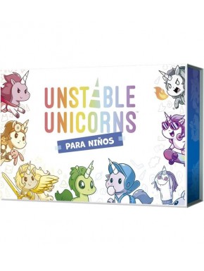 Caixa e cartas do jogo Unstable Unicorns para crianças