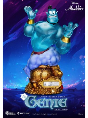 Estátua de 42 cm de Gênio Aladdin em polirresina sobre base dourada